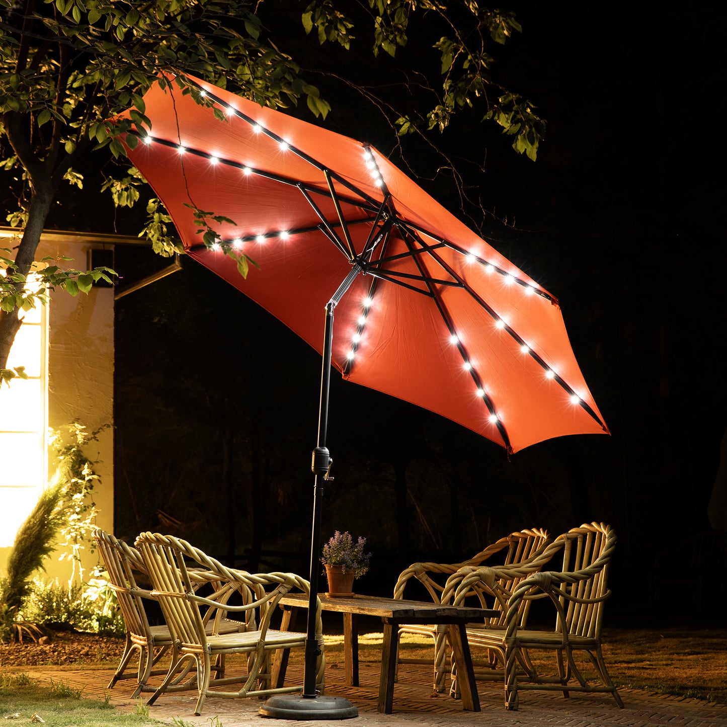 10ft Solar LED Patio Umbrella with Tilt Adjustment & UV Protection