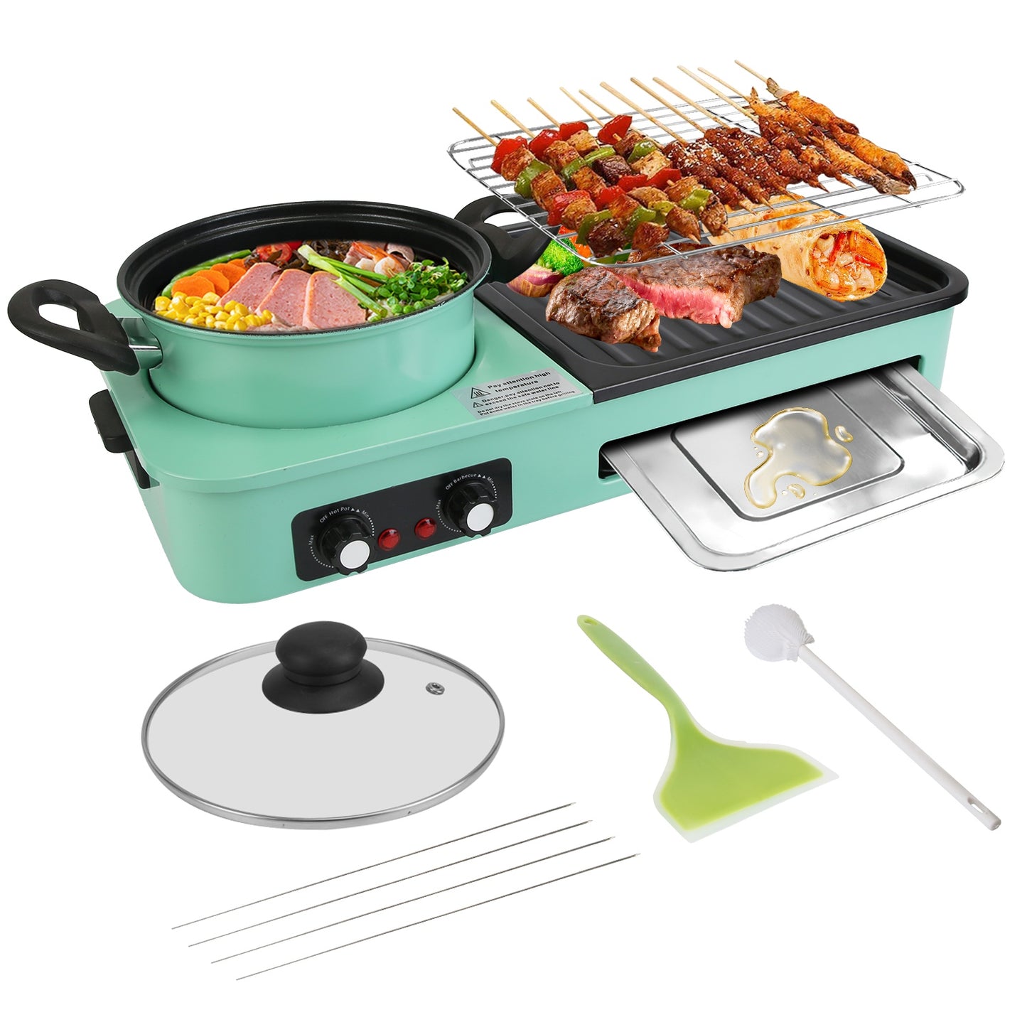 3-in-1 Electric Hot Pot and Grill - 1600W Smokeless Cooker