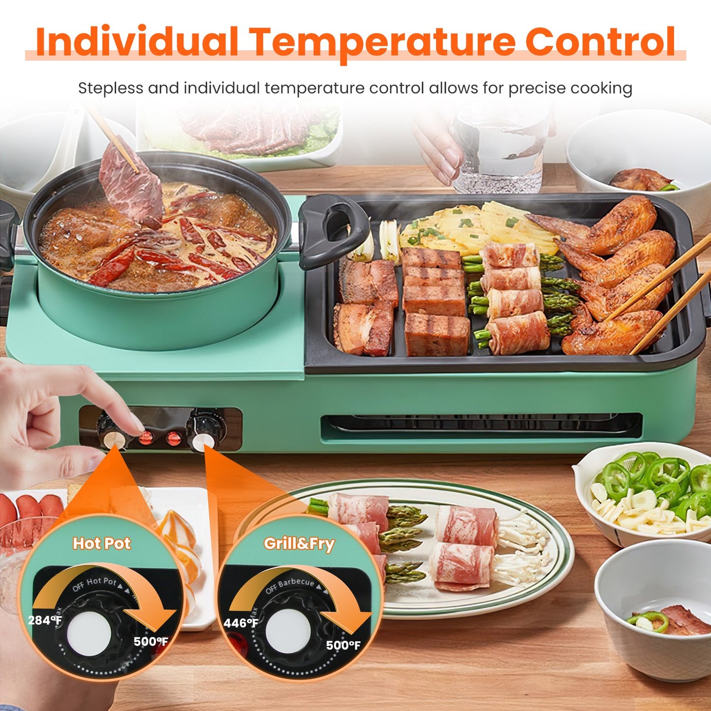 3-in-1 Electric Hot Pot and Grill - 1600W Smokeless Cooker