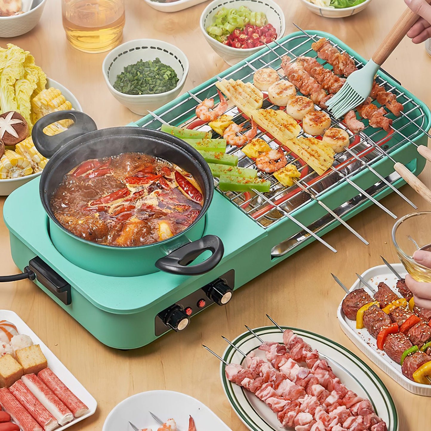 3-in-1 Electric Hot Pot and Grill - 1600W Smokeless Cooker
