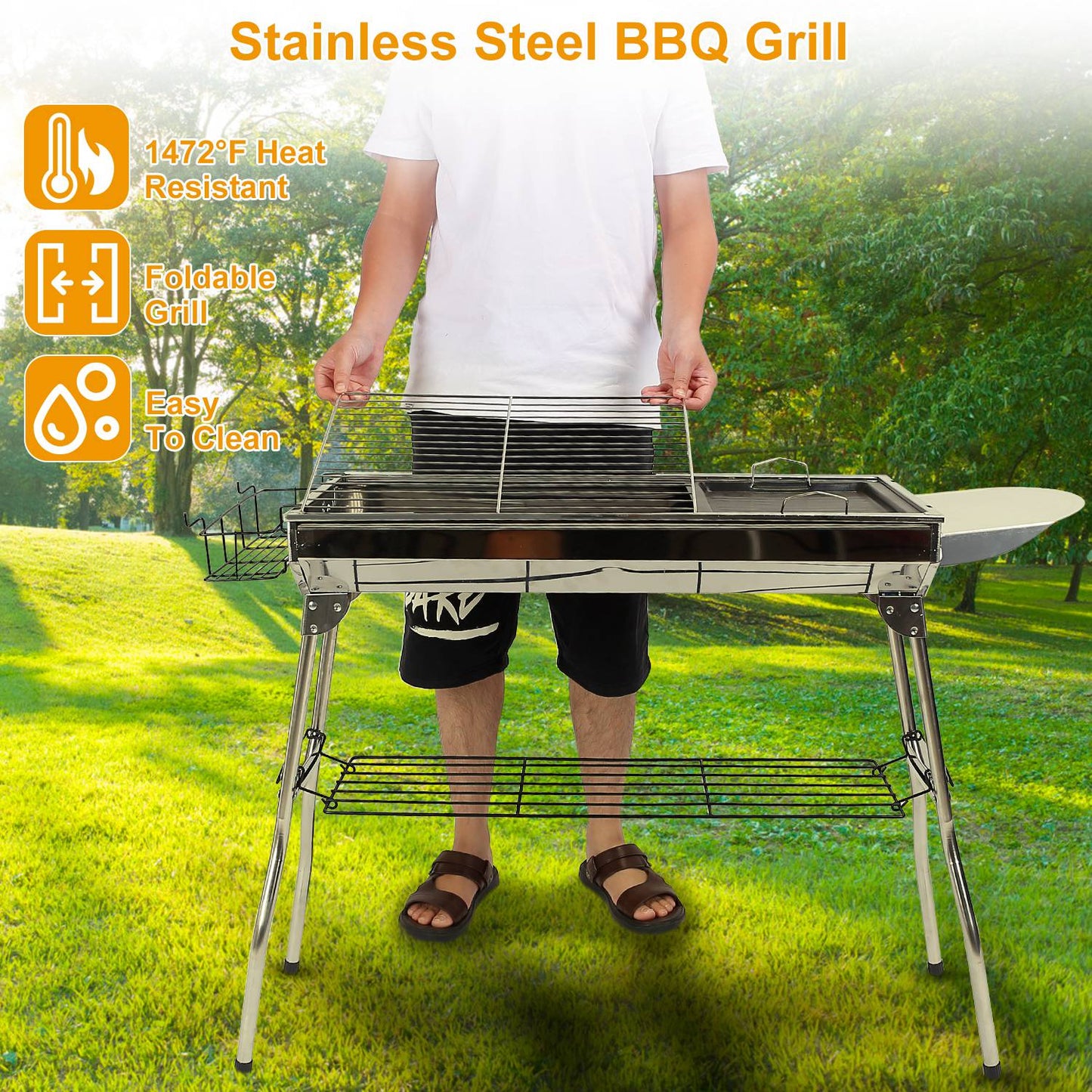 Portable Foldable Charcoal BBQ Grill for Camping & Picnics