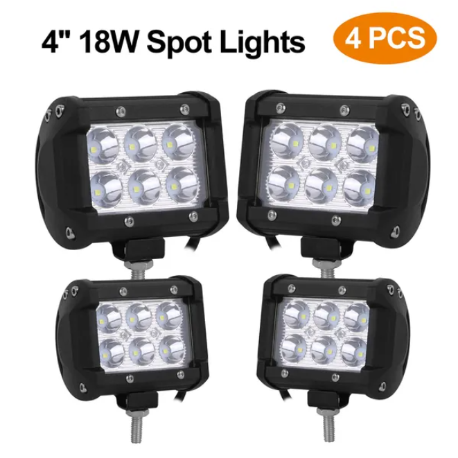 4 Pack 18W Dual Row LED Spot Light Cube Pods for Off-Road & Work Lighting