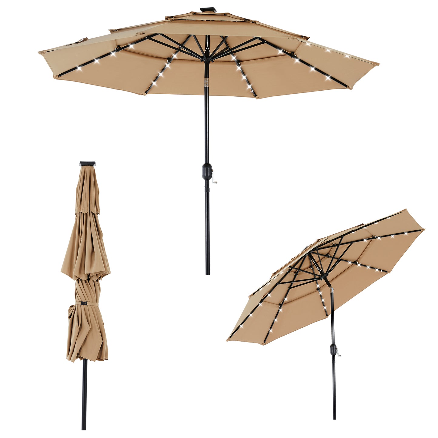 10FT Solar Patio Umbrella with 32 LED Lights and Tilt Crank