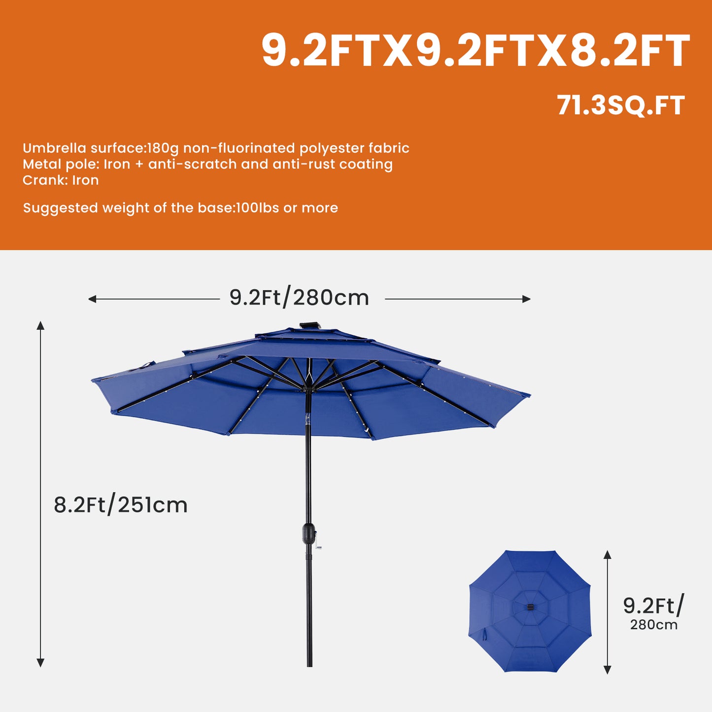 10FT Solar Patio Umbrella with 32 LED Lights and Tilt Crank