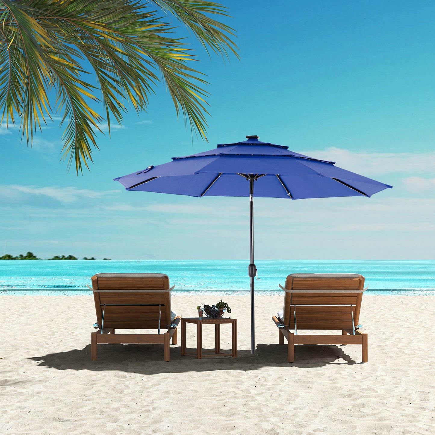 10FT Solar Patio Umbrella with 32 LED Lights and Tilt Crank