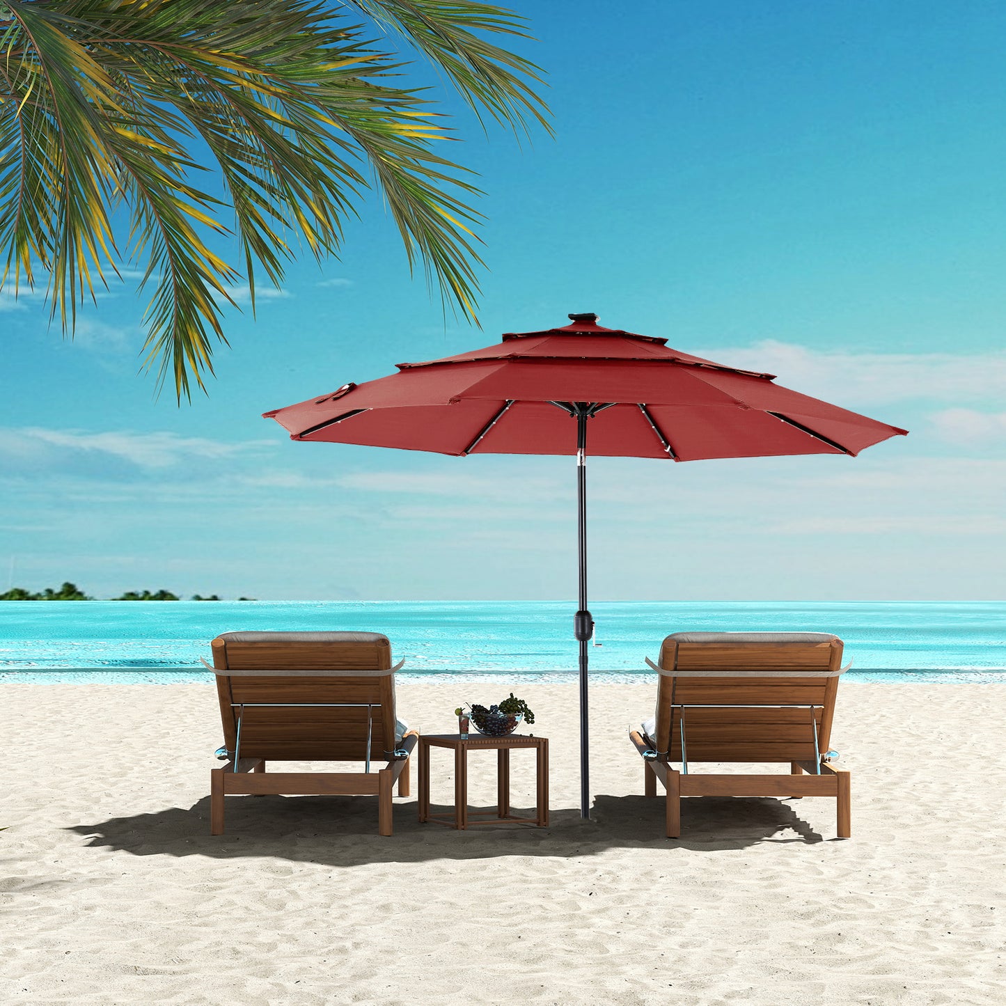 10FT Solar Patio Umbrella with 32 LED Lights and Tilt Crank