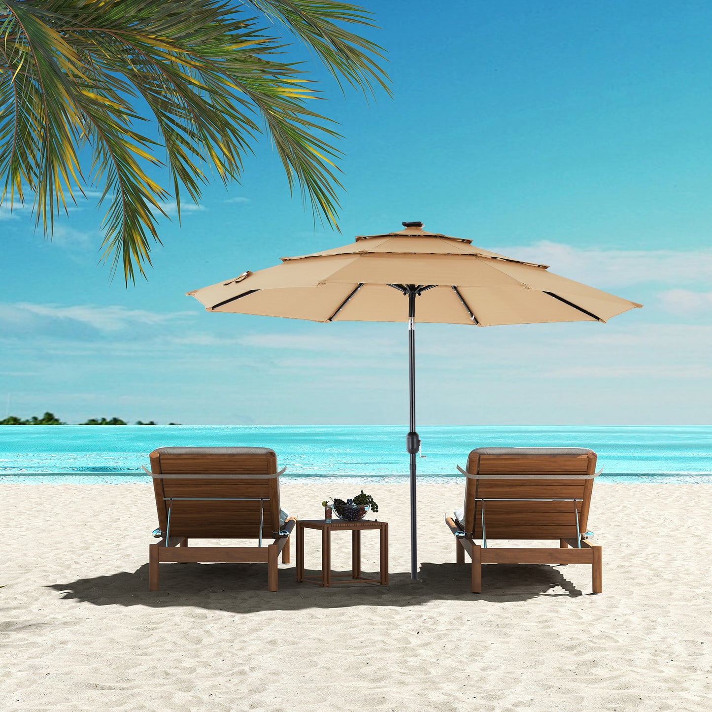 10FT Solar Patio Umbrella with 32 LED Lights and Tilt Crank