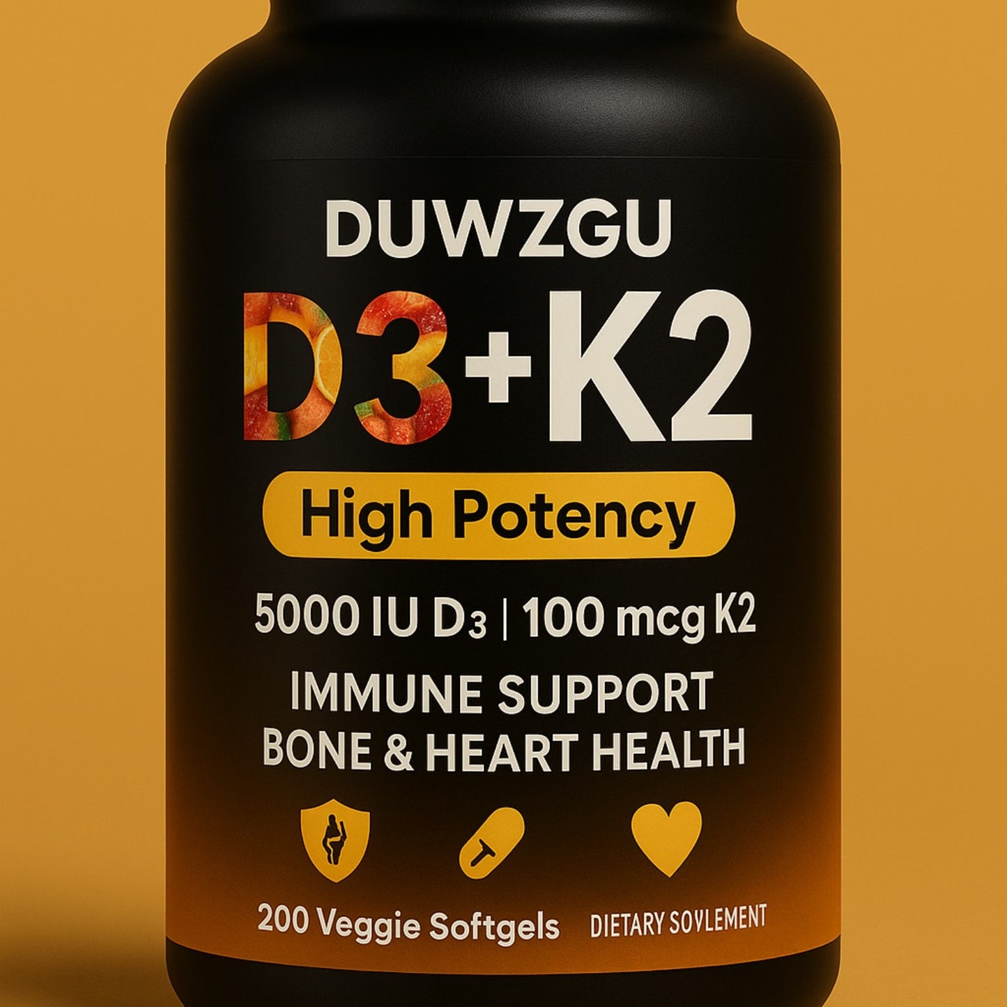 Vitamin D3 and K2 Soft Capsules - 200 Count Supplement