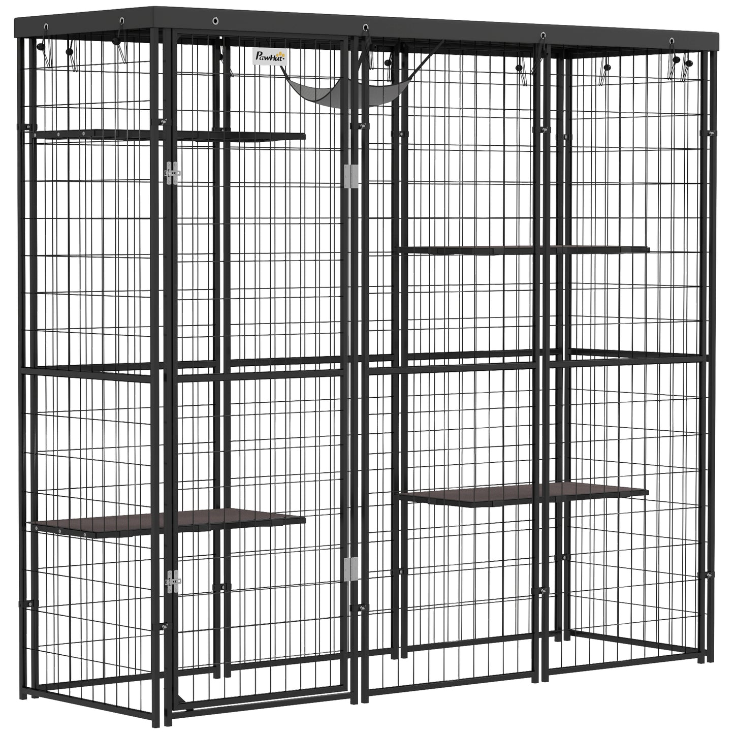 Outdoor Cat Enclosure with Waterproof Cover, 4 Platforms & Hammock for 1-3 Cats