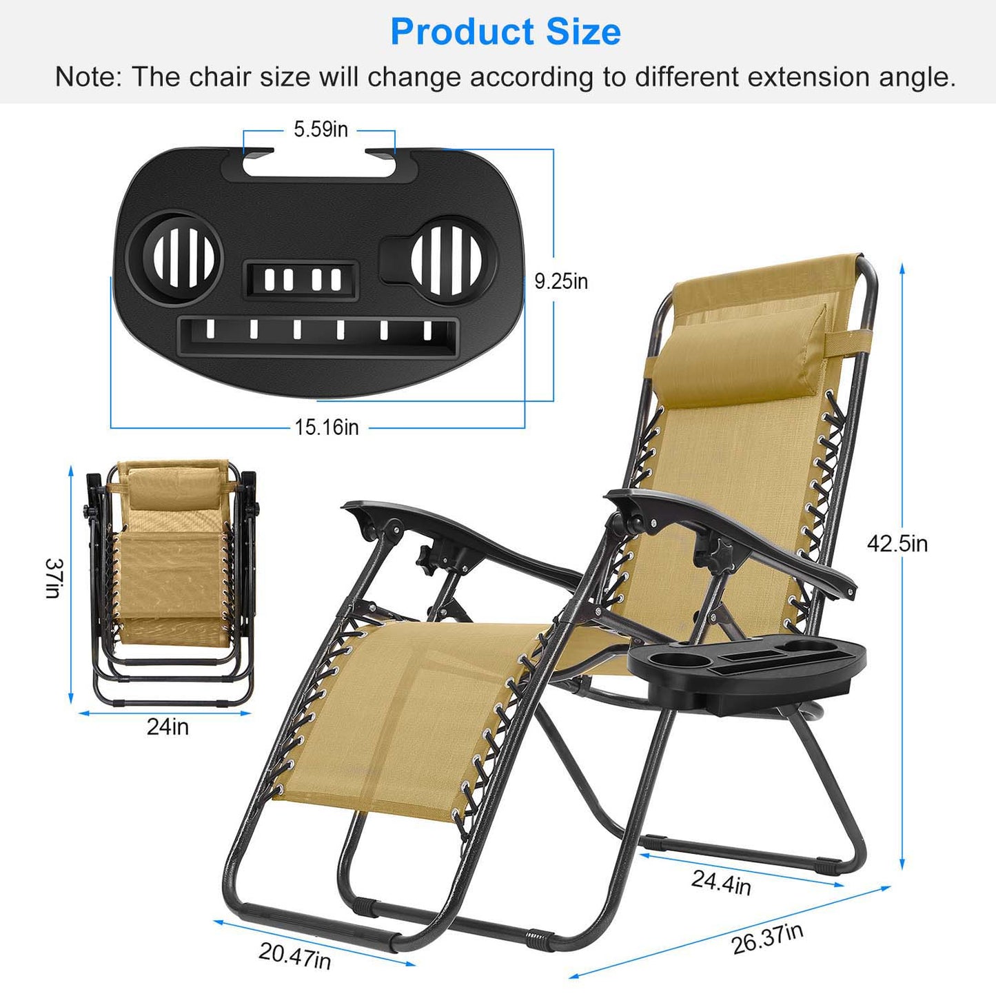 Zero Gravity Lounge Chairs - Adjustable Reclining, 330lbs Capacity, 2-Pack
