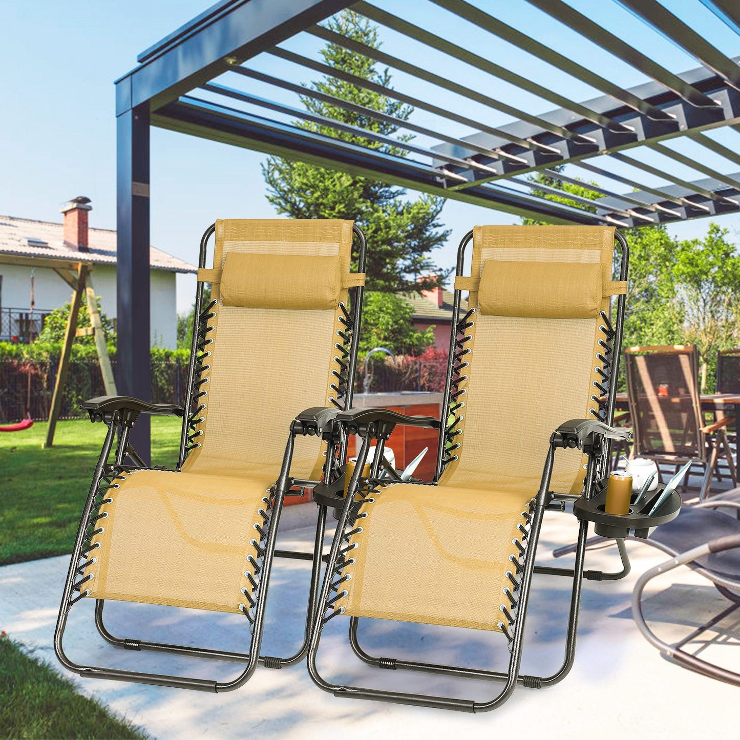Zero Gravity Lounge Chairs - Adjustable Reclining, 330lbs Capacity, 2-Pack