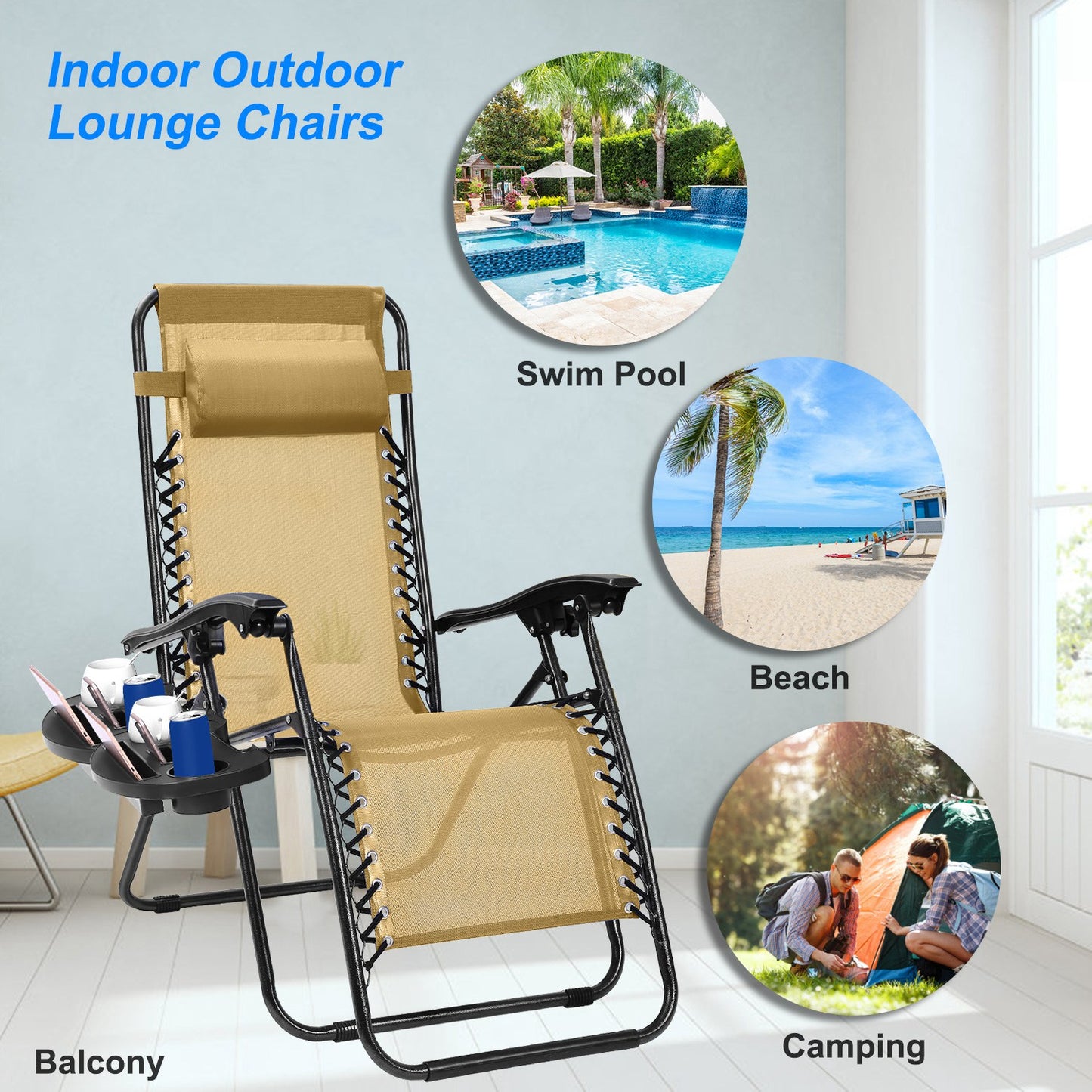 Zero Gravity Lounge Chairs - Adjustable Reclining, 330lbs Capacity, 2-Pack