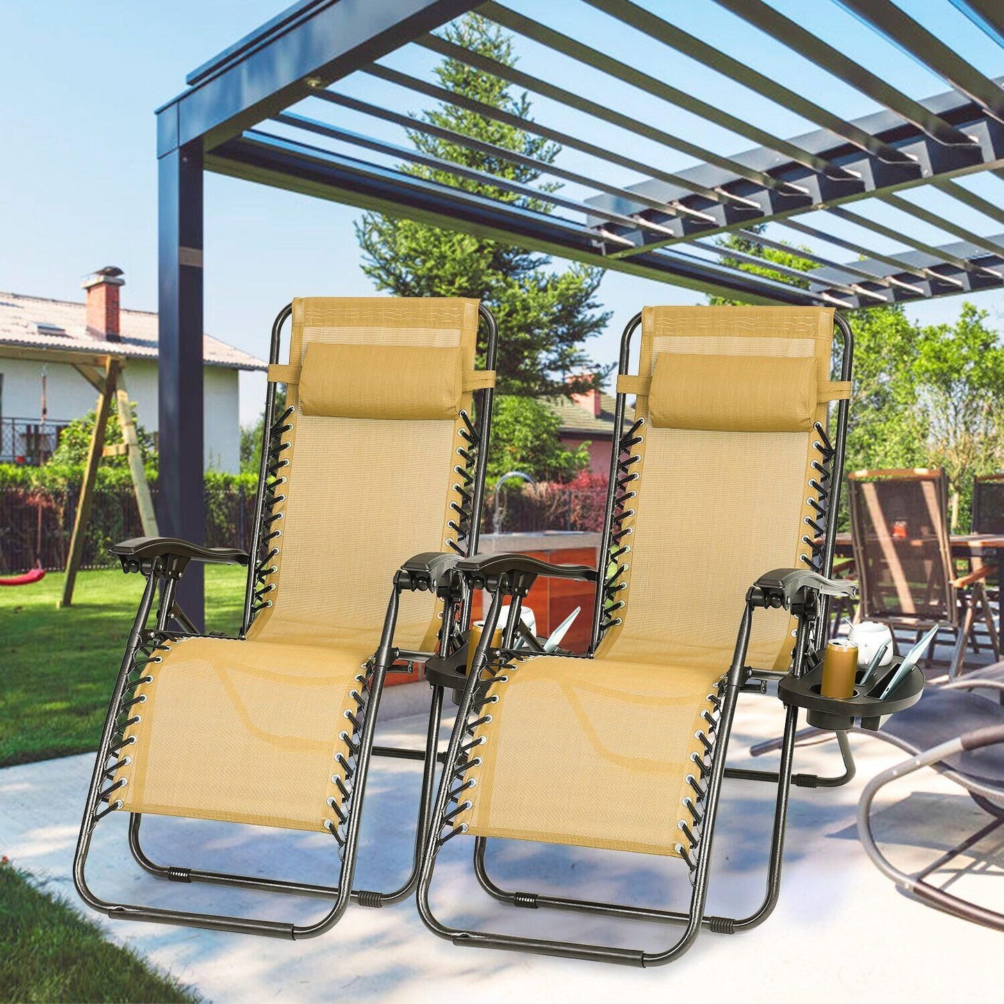 Zero Gravity Lounge Chairs - Adjustable Reclining, 330lbs Capacity, 2-Pack