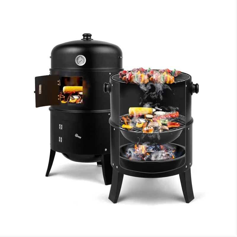 Portable Iron Smoke Grill for Camping - Black
