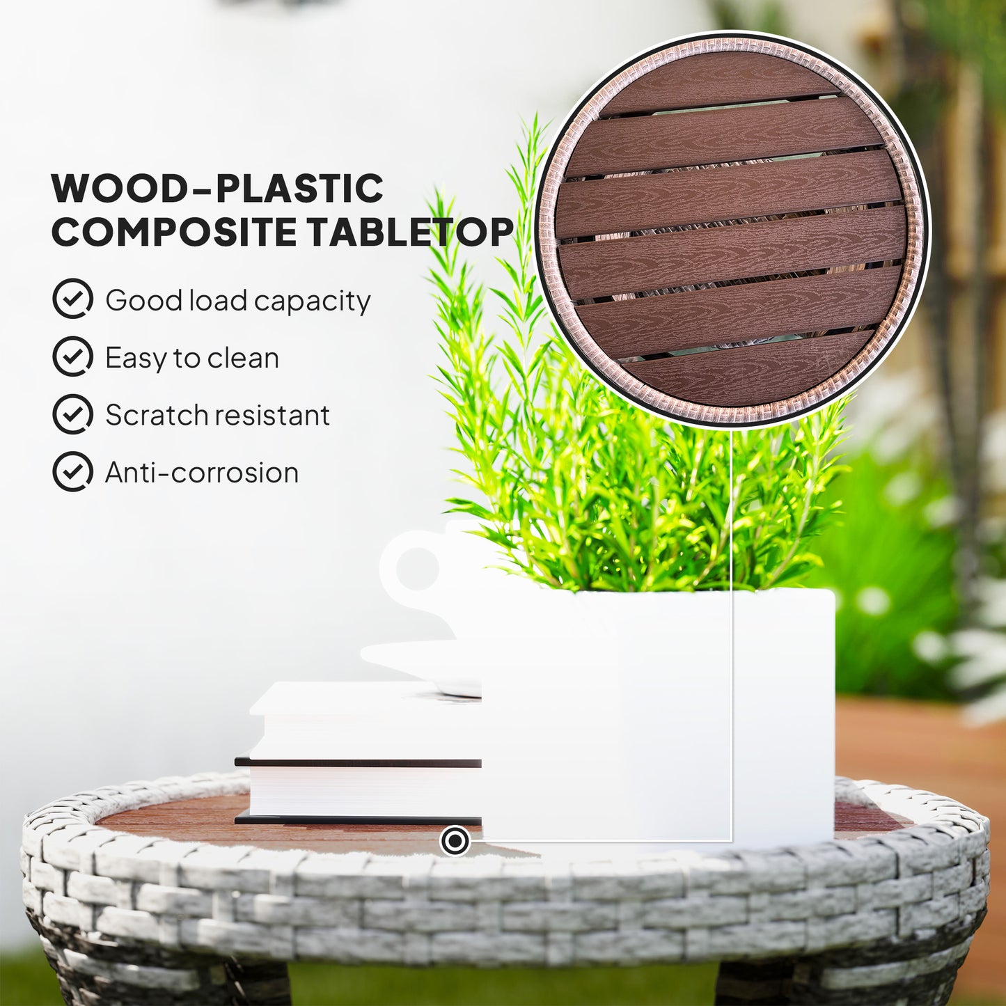 18" Outdoor Coffee Table - Wicker Patio Side Table with 2-Tier Storage, Mixed Gray