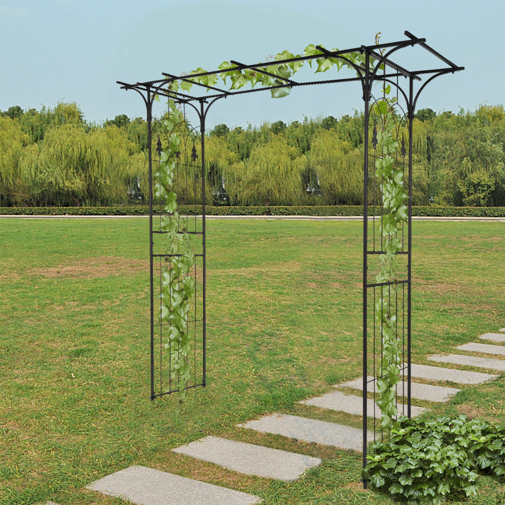 7.1ft Black Wrought Iron Garden Arch Support for Climbing Plants