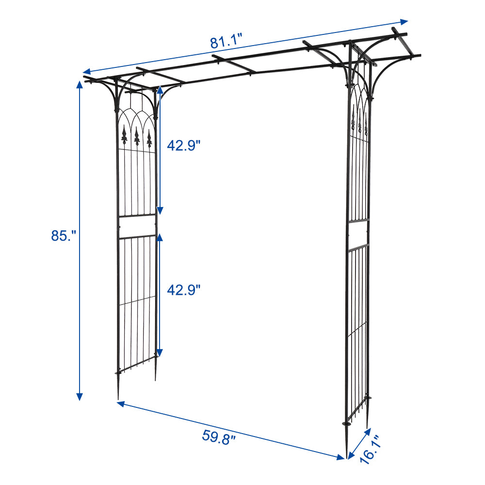 7.1ft Black Wrought Iron Garden Arch Support for Climbing Plants