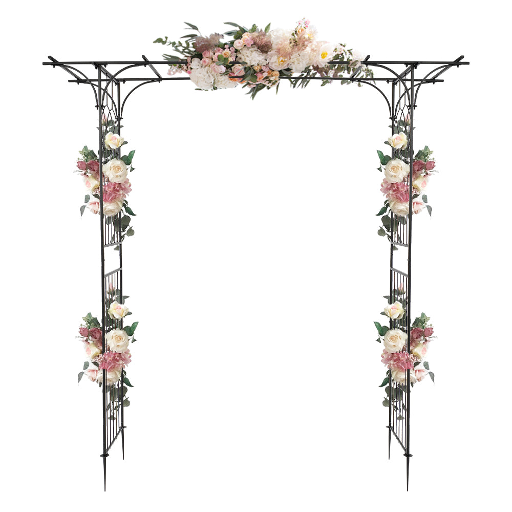 7.1ft Black Wrought Iron Garden Arch Support for Climbing Plants