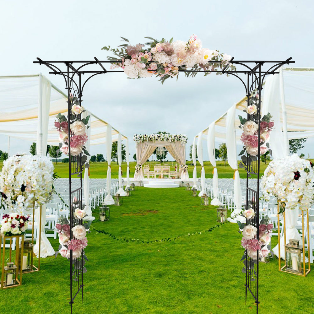 7.1ft Black Wrought Iron Garden Arch Support for Climbing Plants