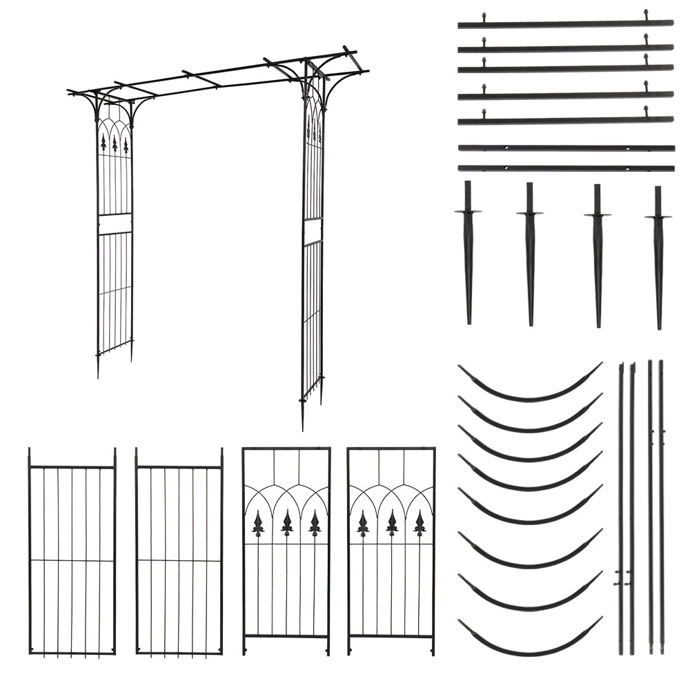 7.1ft Black Wrought Iron Garden Arch Support for Climbing Plants