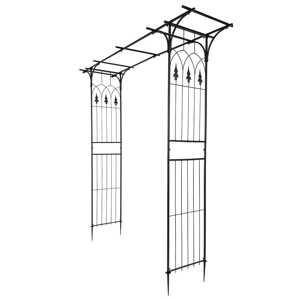 7.1ft Black Wrought Iron Garden Arch Support for Climbing Plants