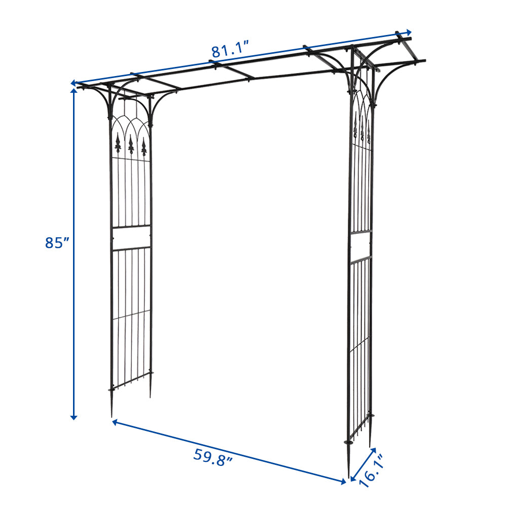 7.1ft Black Wrought Iron Garden Arch Support for Climbing Plants