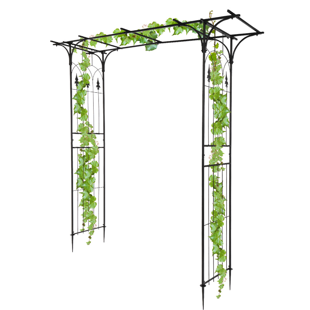 7.1ft Black Wrought Iron Garden Arch Support for Climbing Plants