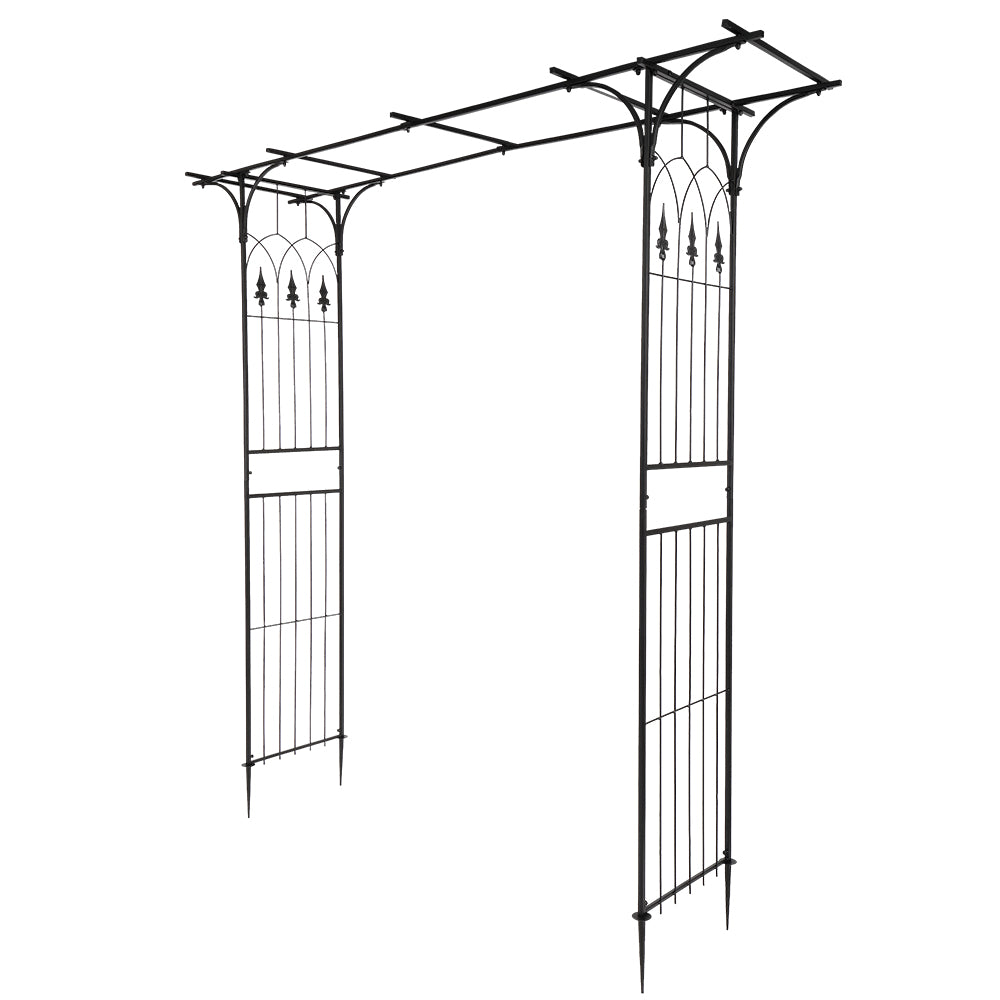 7.1ft Black Wrought Iron Garden Arch Support for Climbing Plants