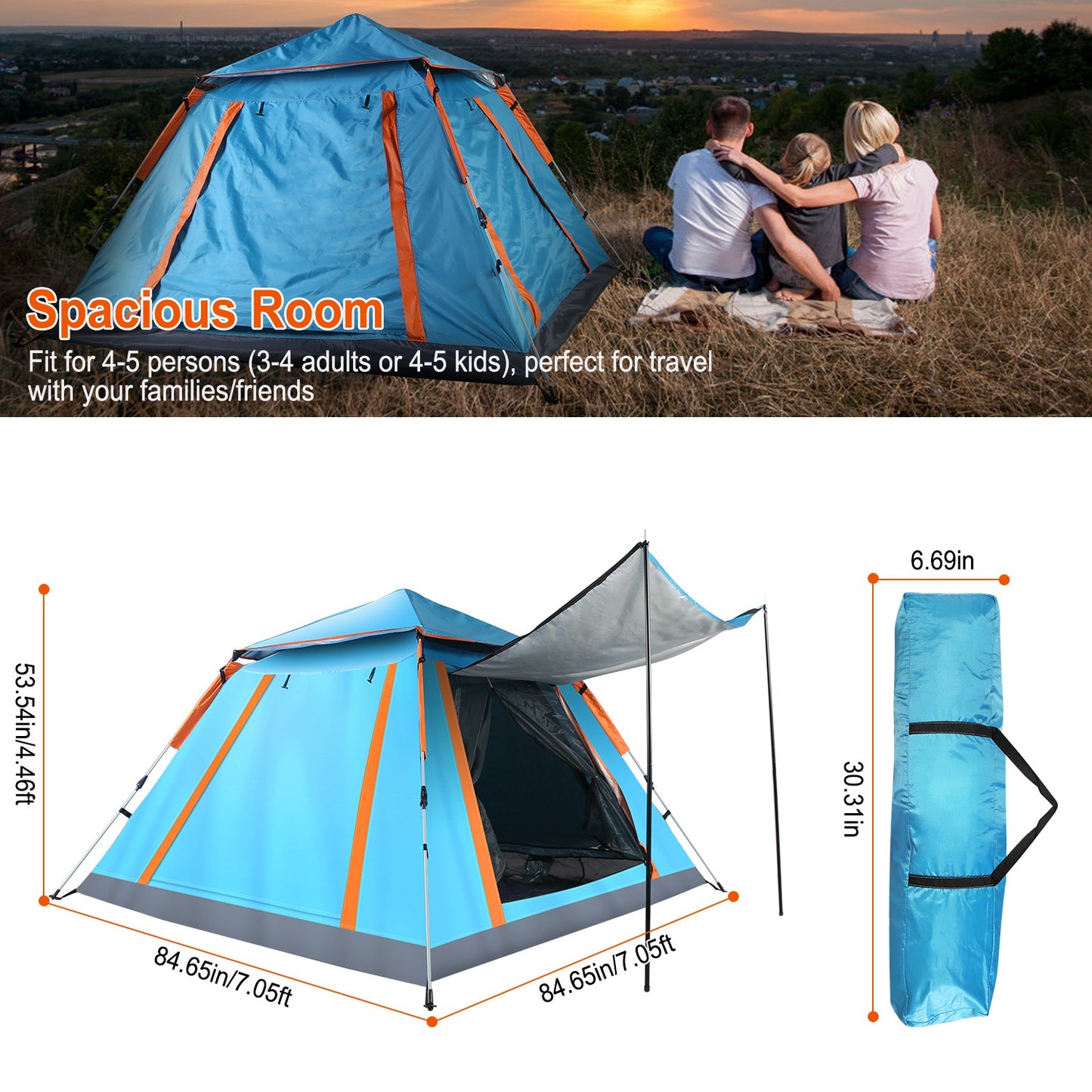 Waterproof 4-5 Person Camping Tent with Mosquito Nets