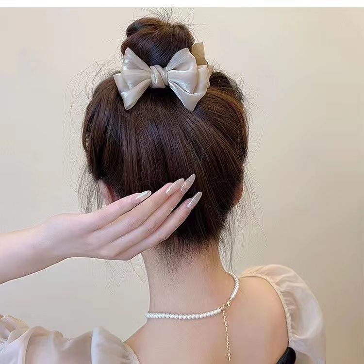 Elegant Bow Bun Grip Hair Accessory for Women - Black, Champagne, Red