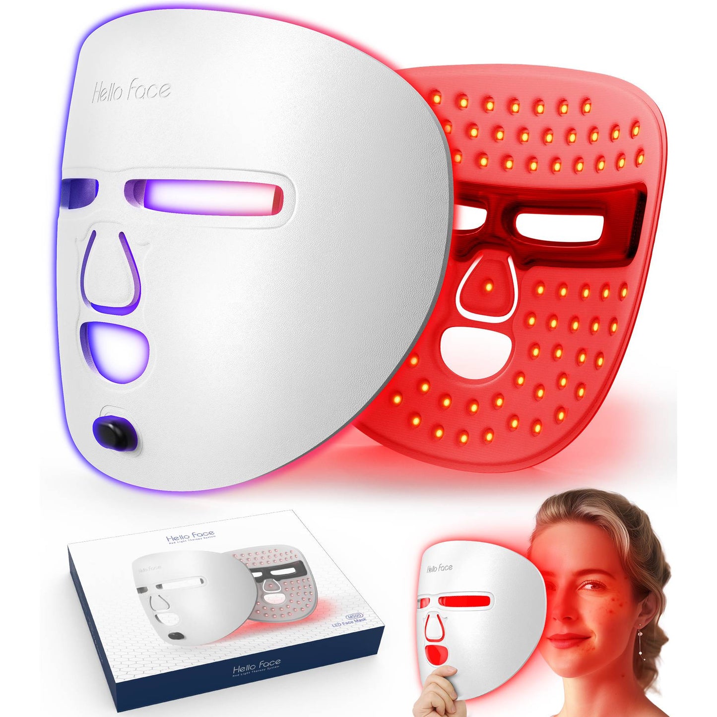 LED Light Therapy Face Mask - 3-Mode Red & Blue Light Skin Care Tool
