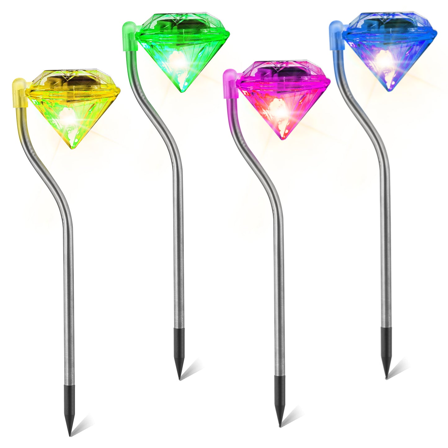 4-Pack Solar Garden Stake Lights with 7-Color Changing LED Waterproof Pathway Lamps