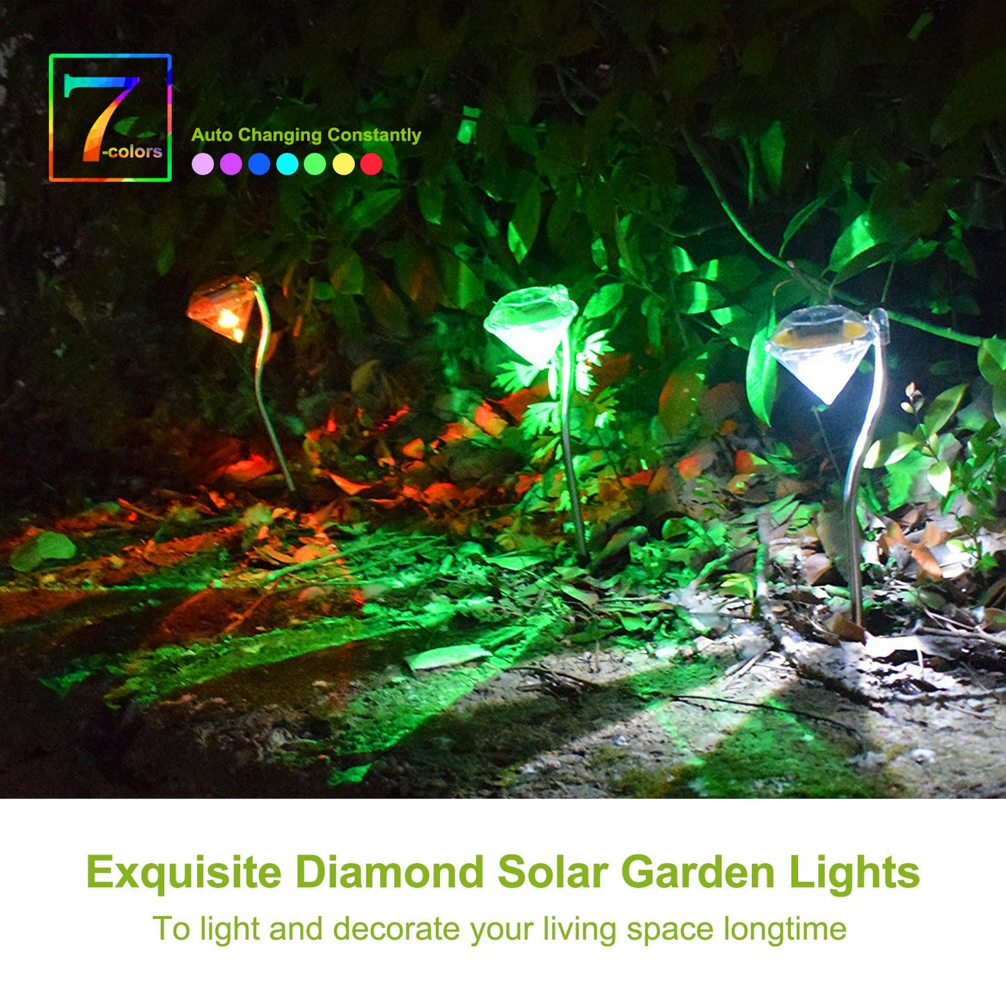 4-Pack Solar Garden Stake Lights with 7-Color Changing LED Waterproof Pathway Lamps