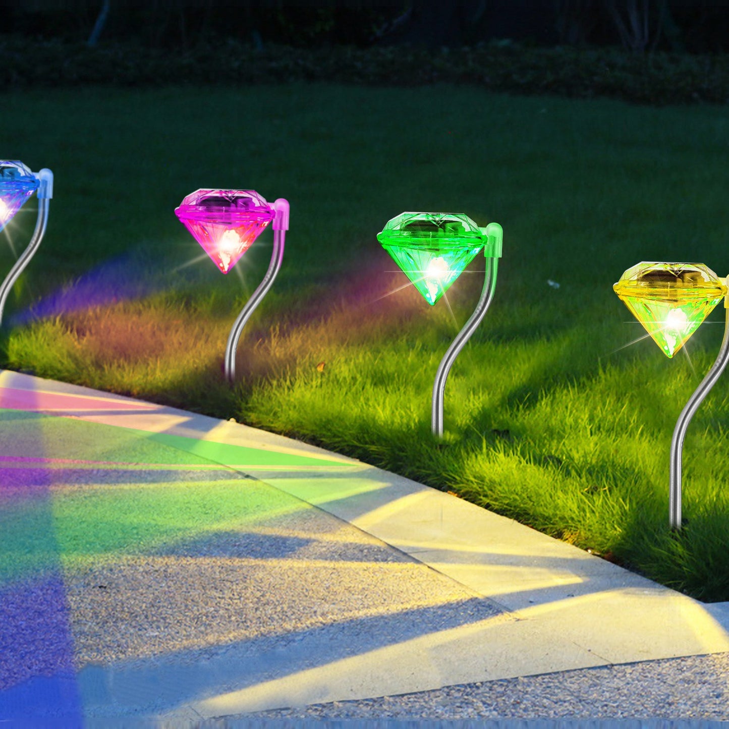 4-Pack Solar Garden Stake Lights with 7-Color Changing LED Waterproof Pathway Lamps
