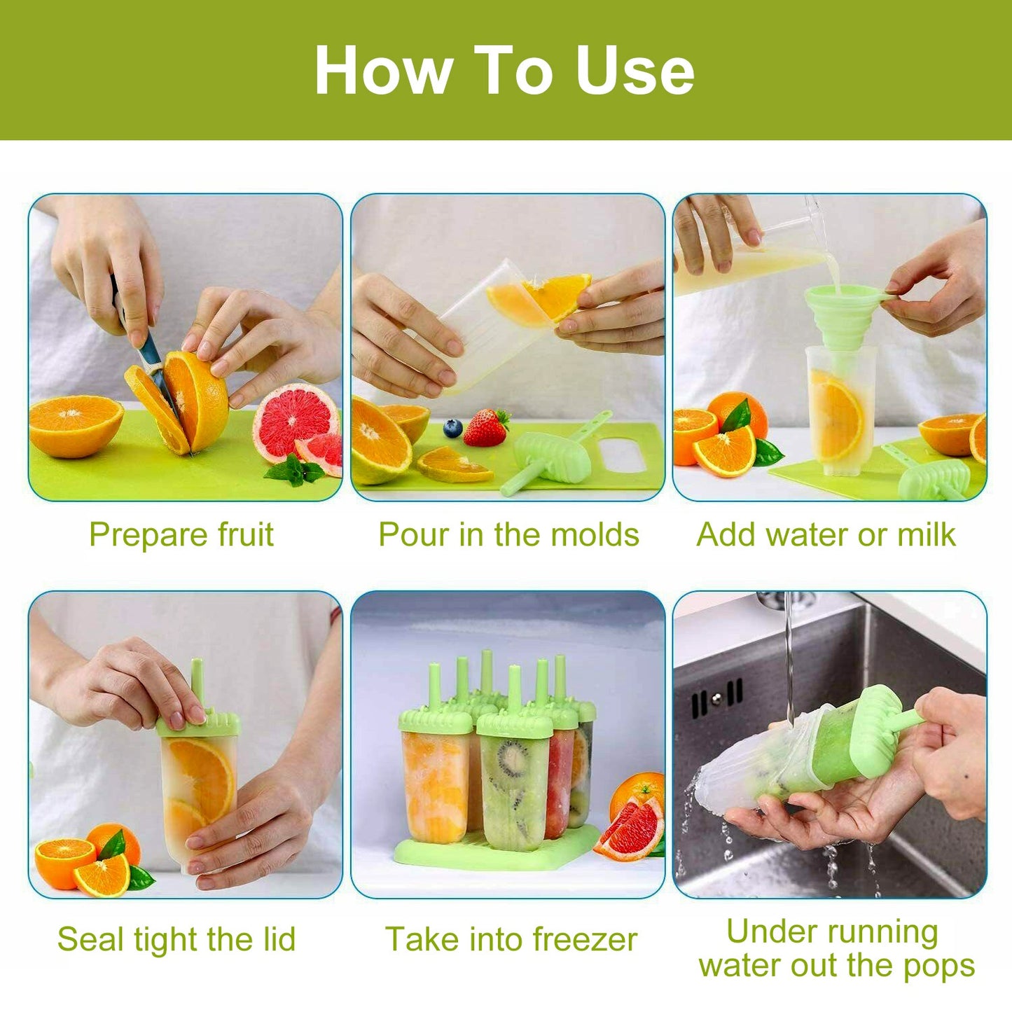 Reusable 6-Cavity Popsicle Molds for Homemade Ice Snacks