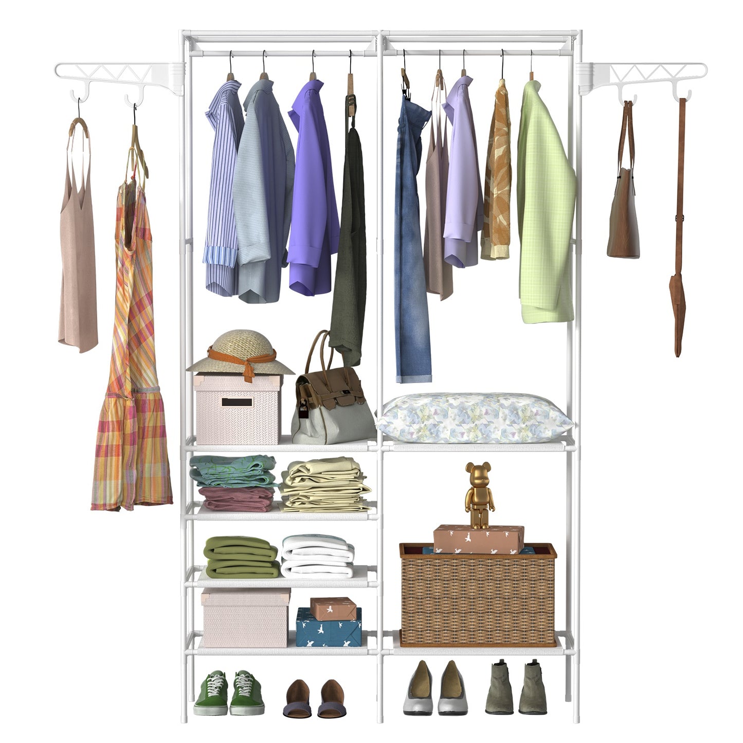 1Pc Metal Garment Rack Shoe Clothing Organizer Shelves Freestanding