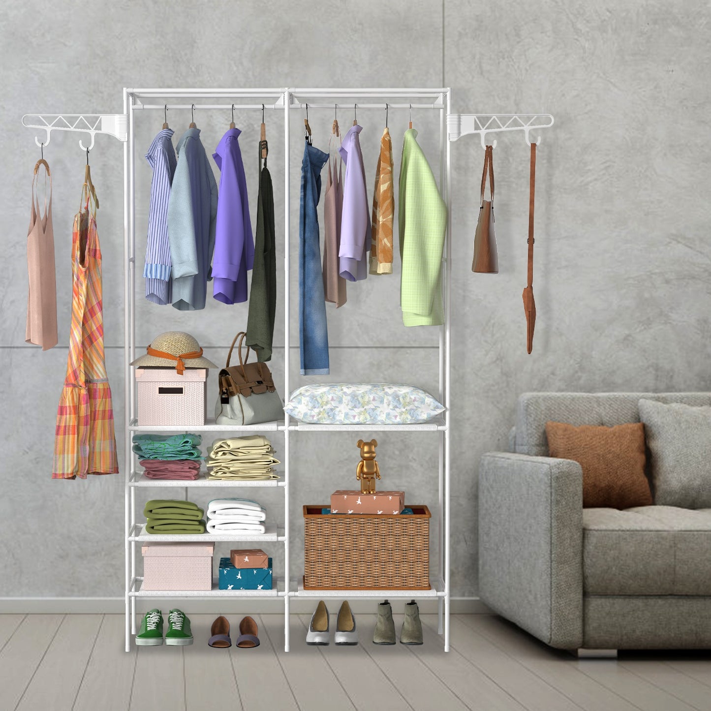 1Pc Metal Garment Rack Shoe Clothing Organizer Shelves Freestanding
