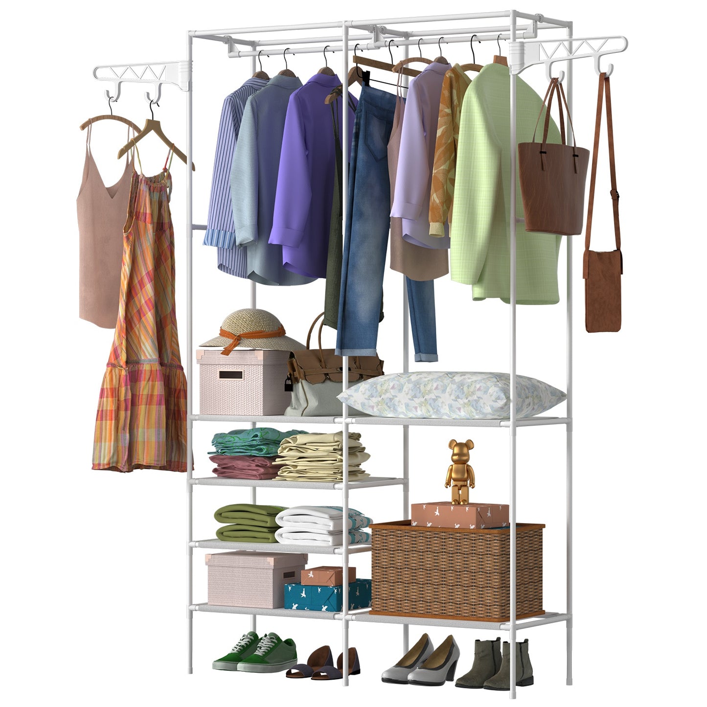 1Pc Metal Garment Rack Shoe Clothing Organizer Shelves Freestanding