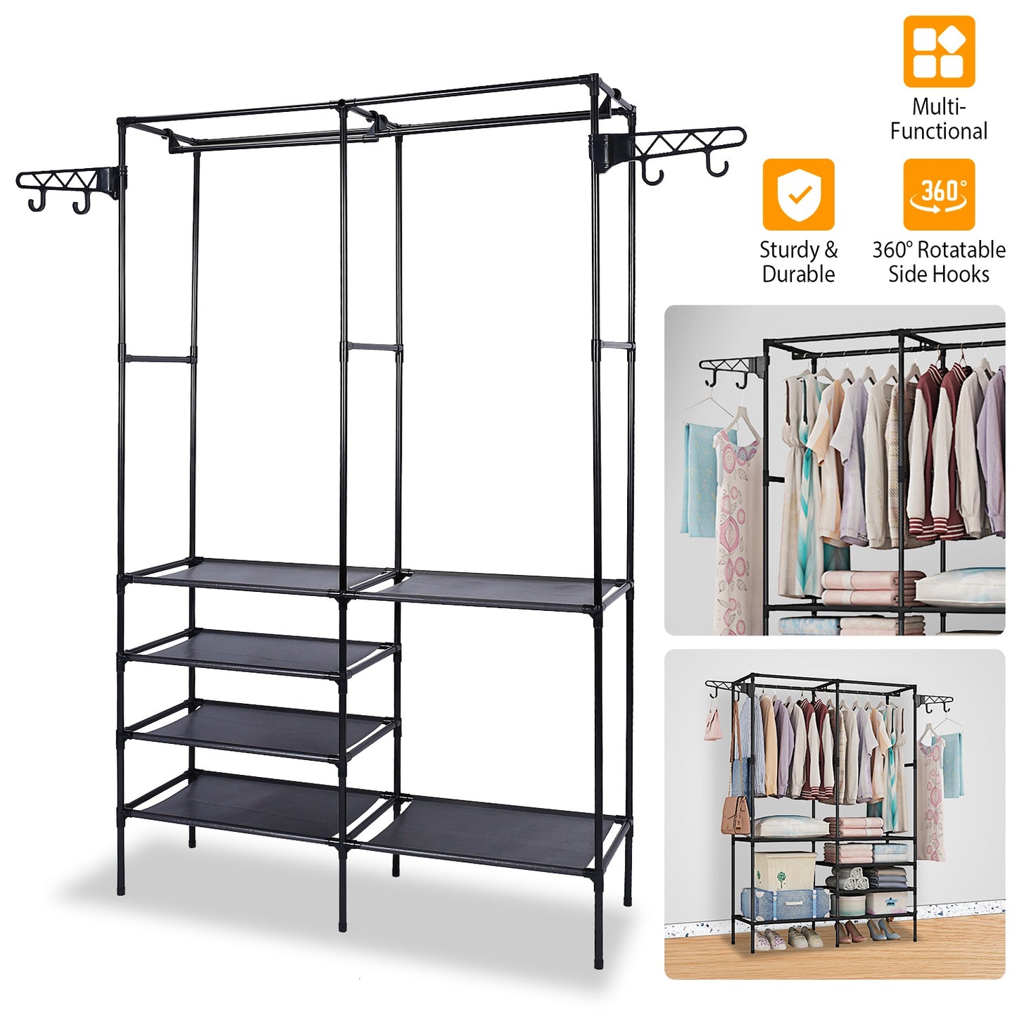 1Pc Metal Garment Rack Shoe Clothing Organizer Shelves Freestanding