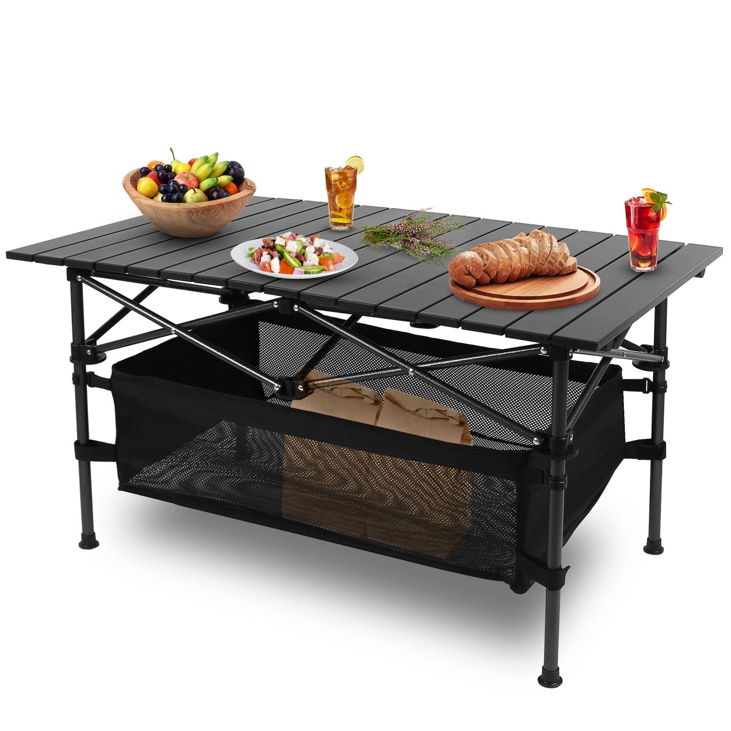 Portable Folding Camping Table - Lightweight Aluminum - Black