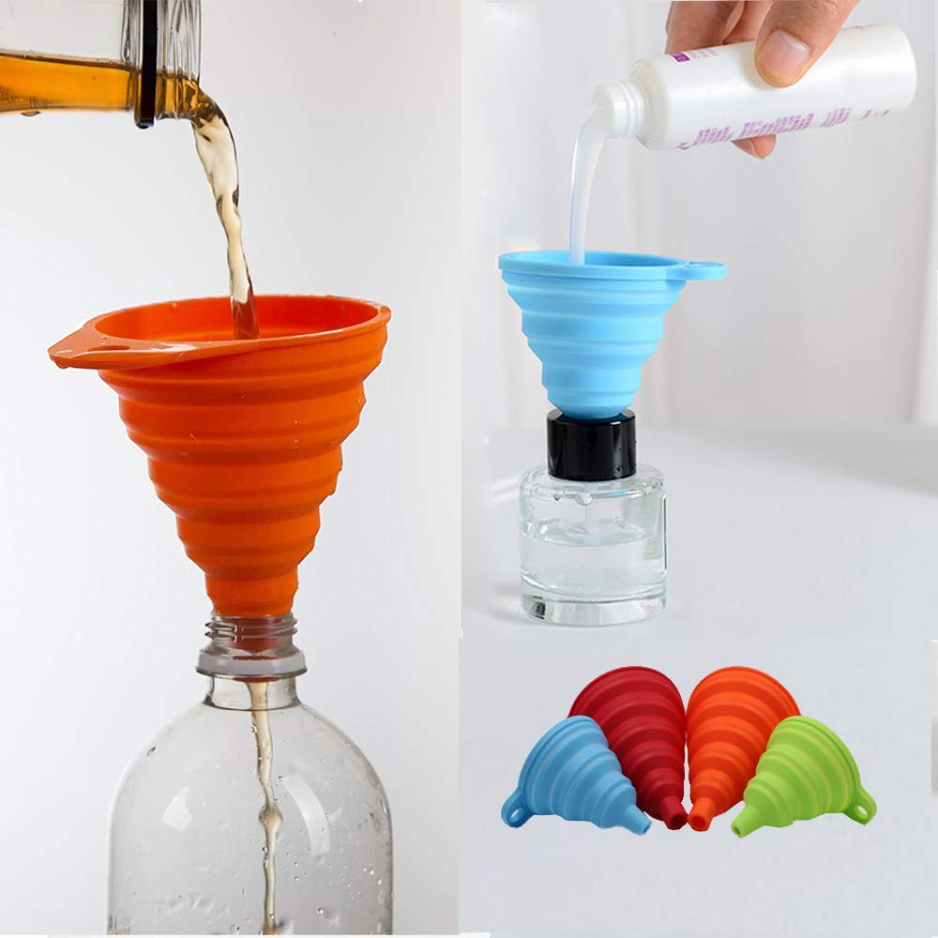 Collapsible Silicone Kitchen Funnel Set - 4-Pack, Small & Large