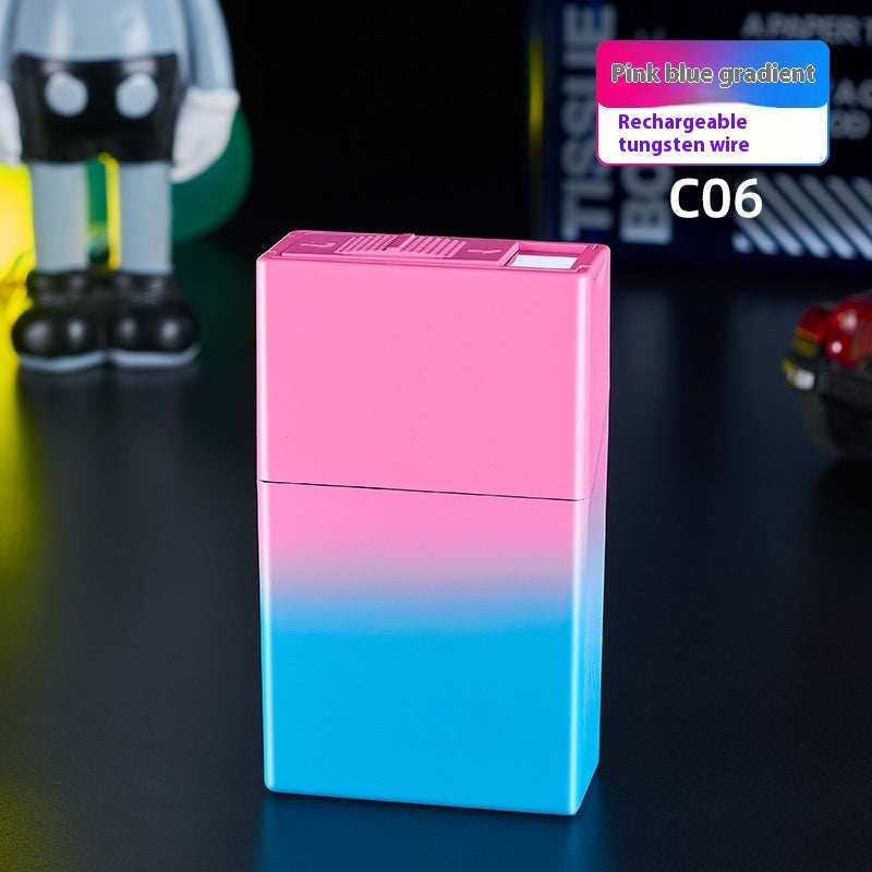Portable Cigarette Case with Lighter - Gradient Color Windproof Storage Organizer