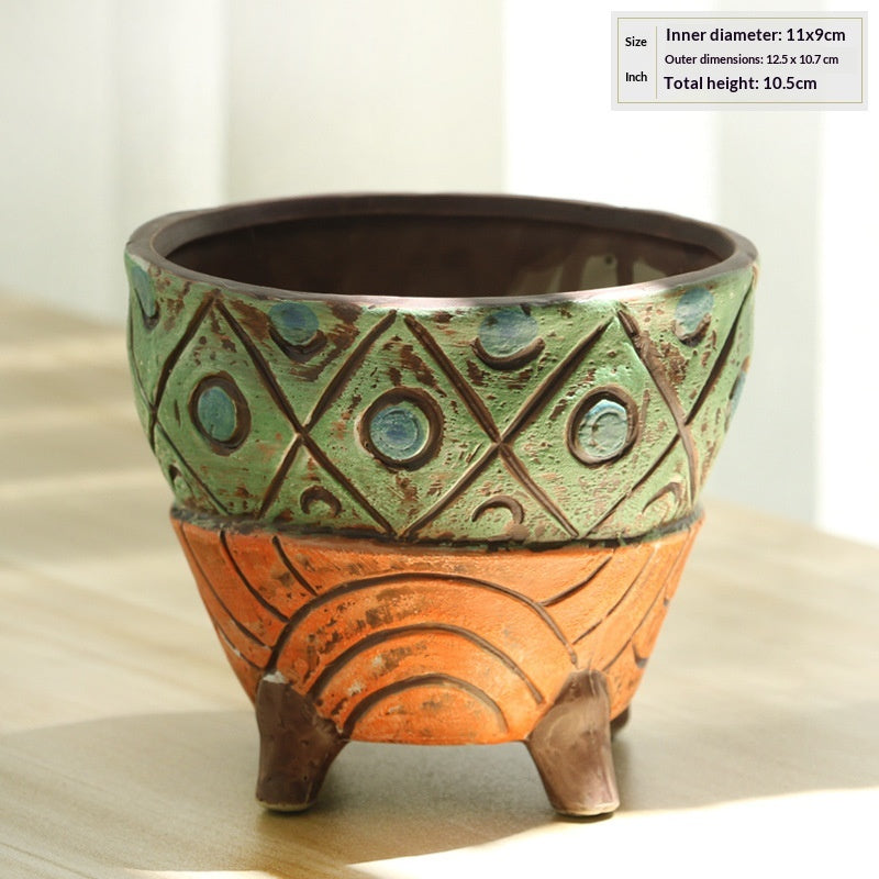 Rustic Ceramic Succulent Planter with 3D Stoneware Design - All Styles