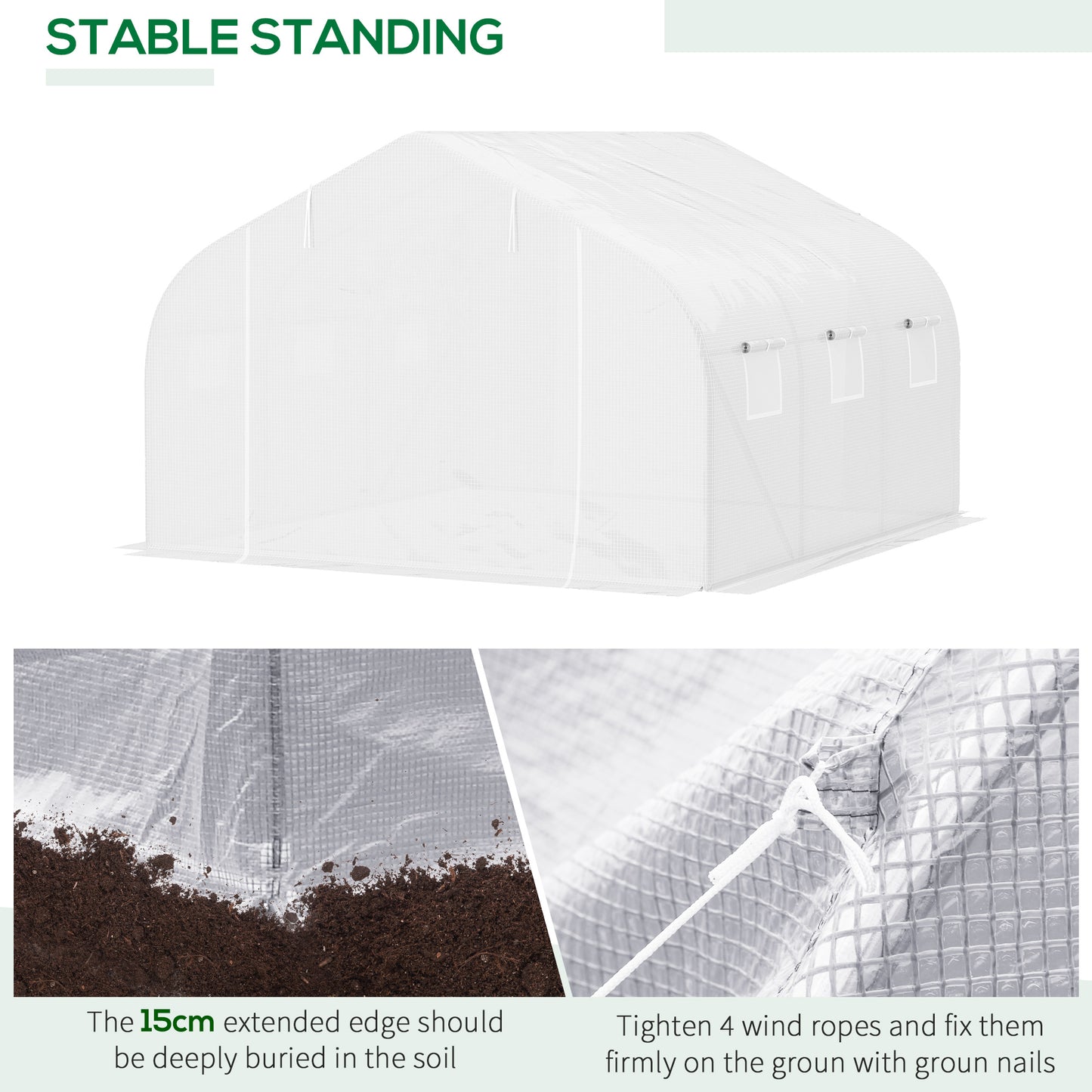 Walk-In Greenhouse with 6 Roll-Up Windows and Zippered Door - White