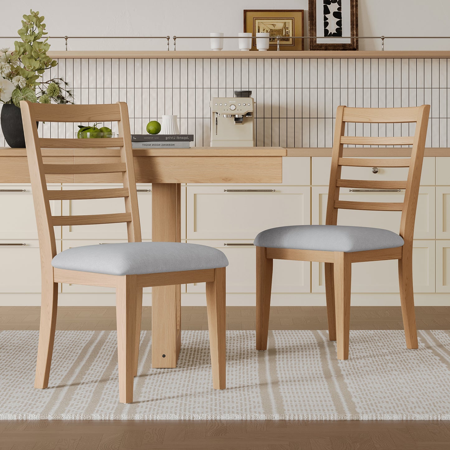 2-Piece Farmhouse Dining Chairs Set, Upholstered With High Ladder
