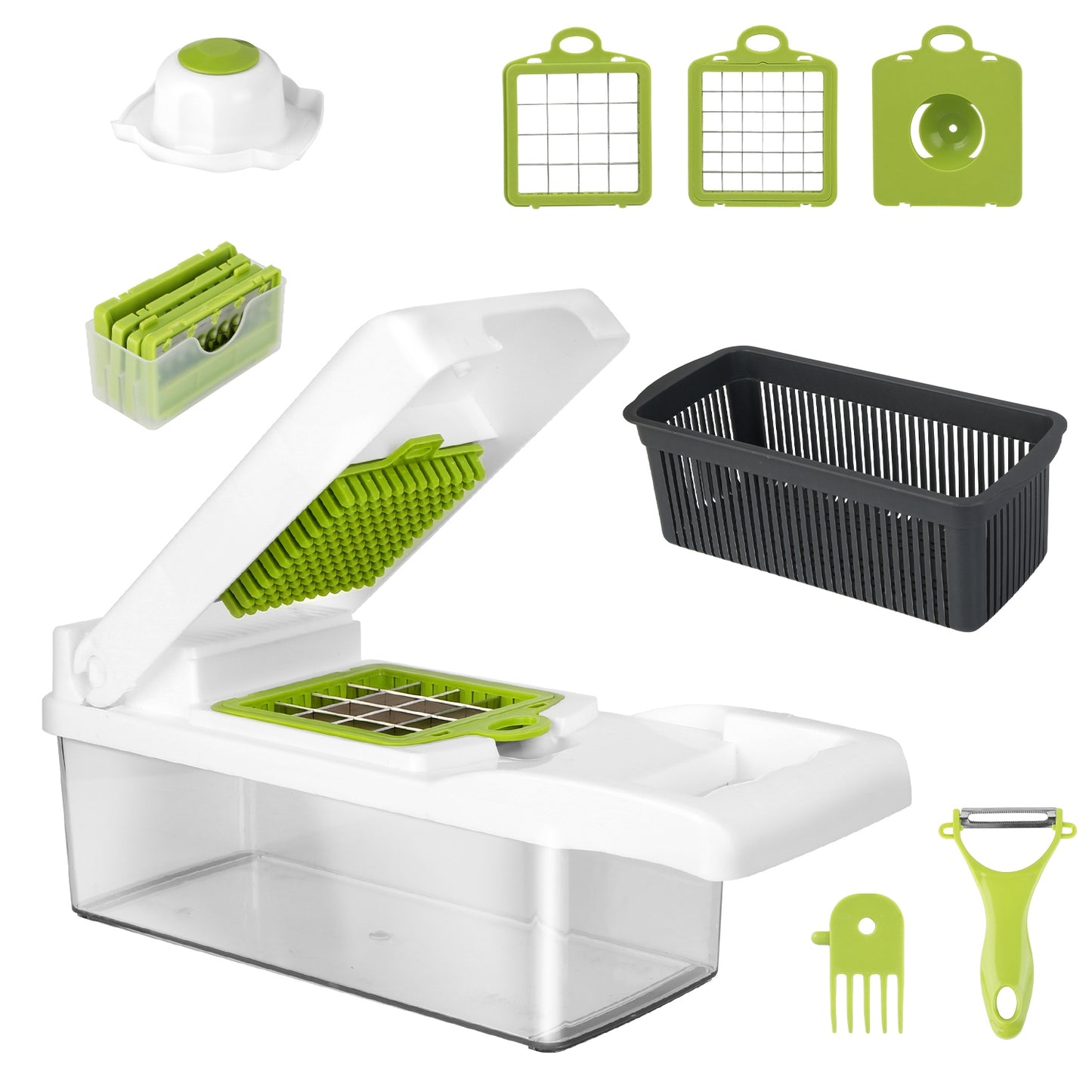 12-in-1 Vegetable Chopper Set with Container - Green & White