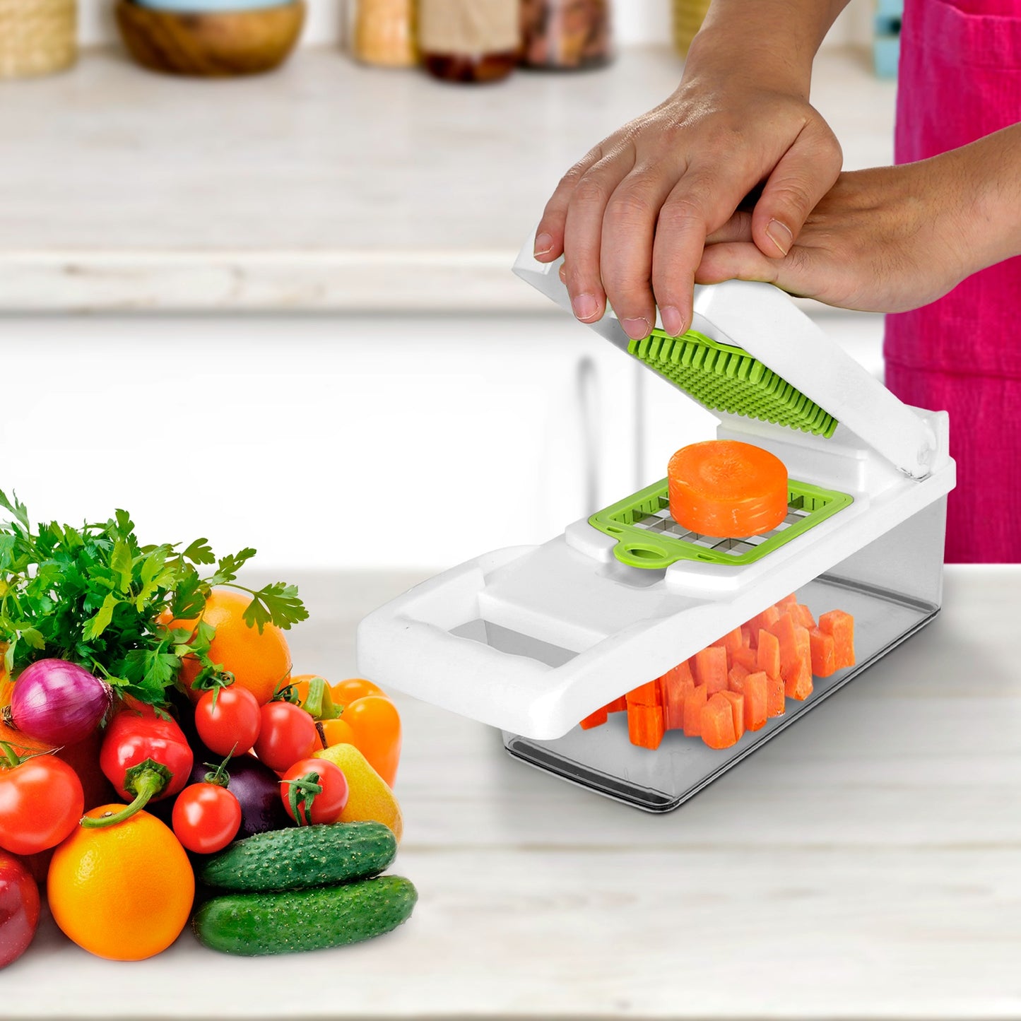 12-in-1 Vegetable Chopper Set with Container - Green & White