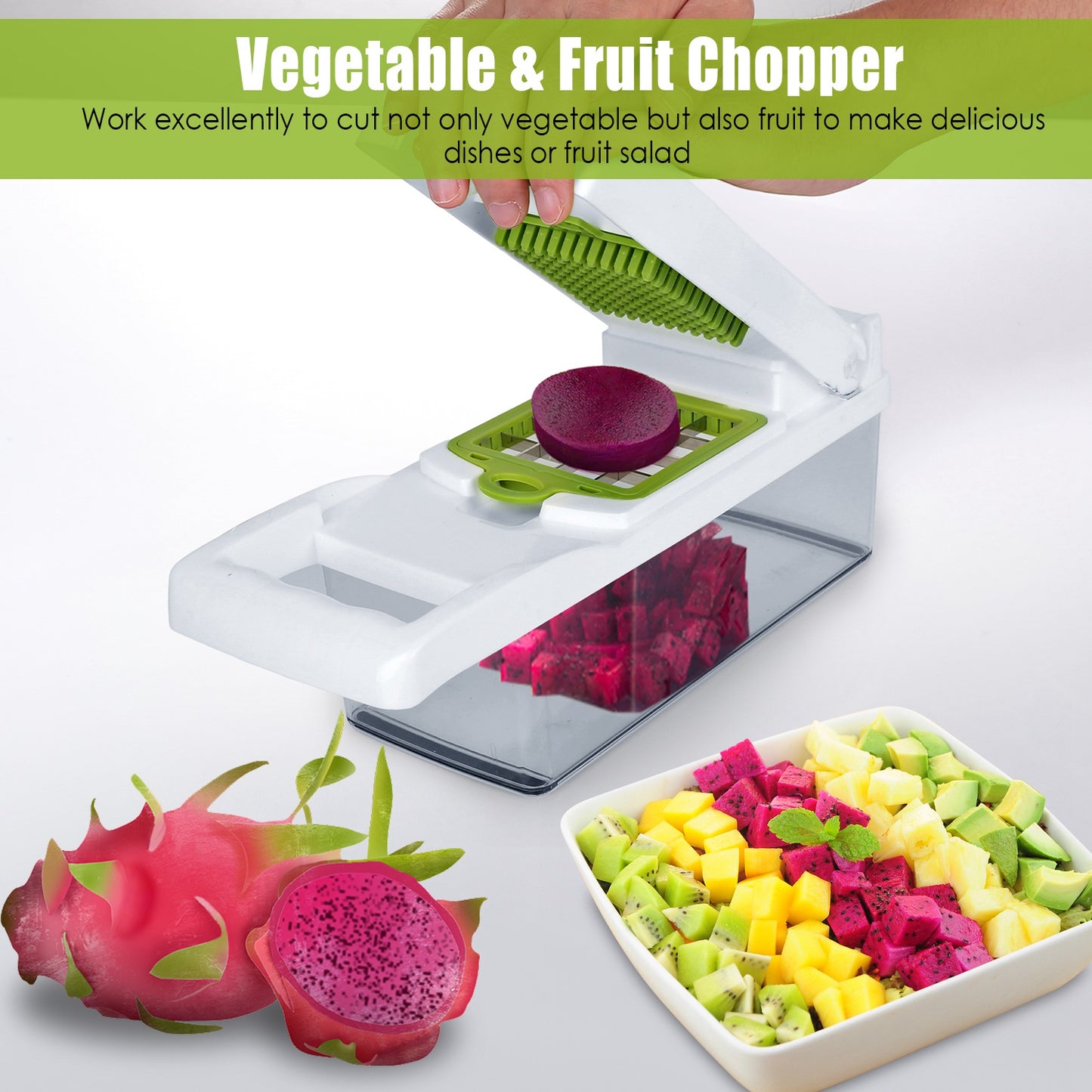 12-in-1 Vegetable Chopper Set with Container - Green & White