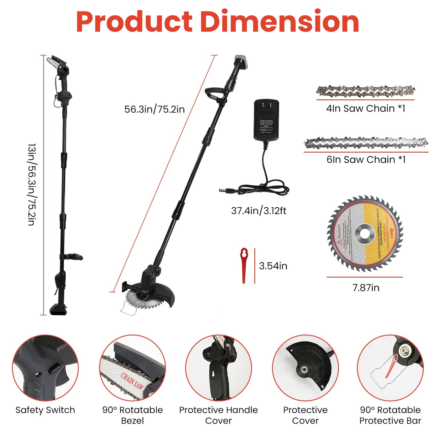 3-in-1 Cordless Pole Saw & Mini Chainsaw Garden Trimmer Kit with Adjustable Length