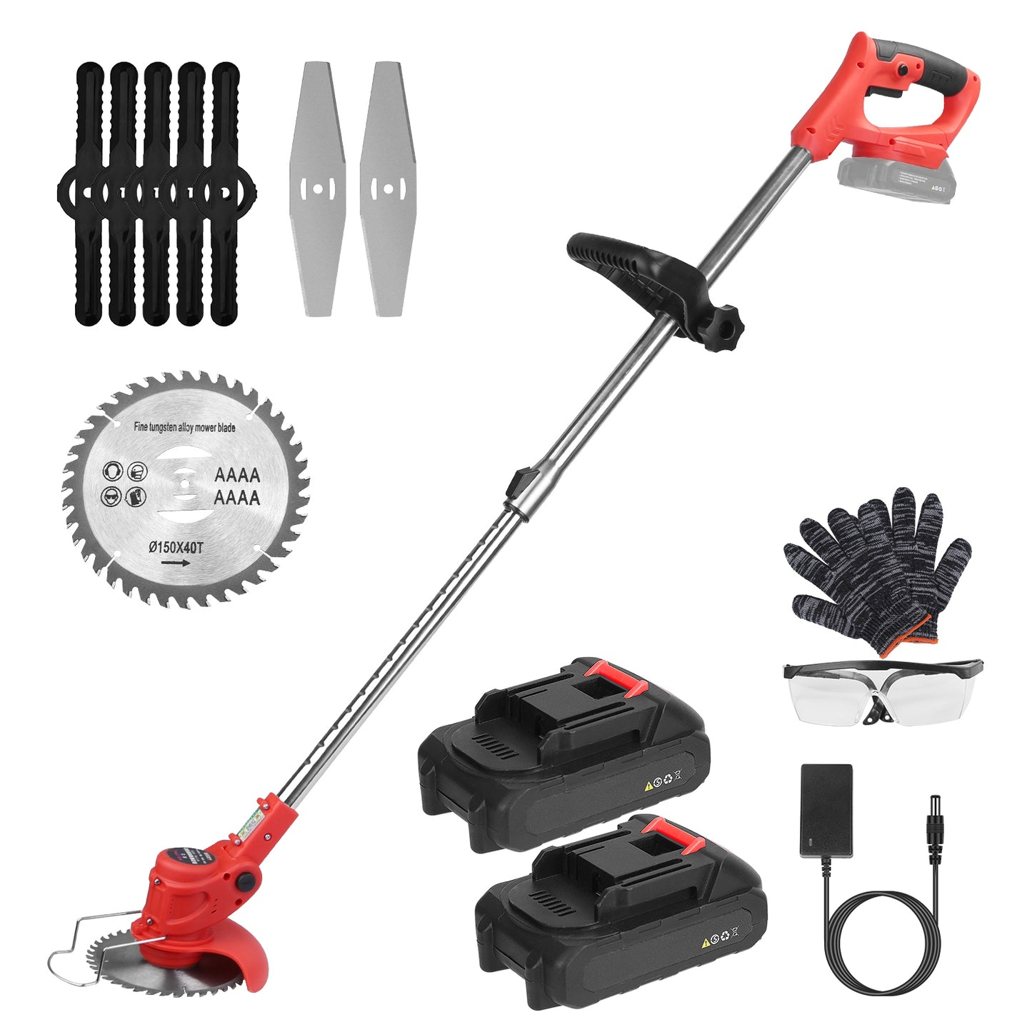 Cordless Grass Trimmer Kit with Blades Batteries & Accessories for Lawn Maintenance